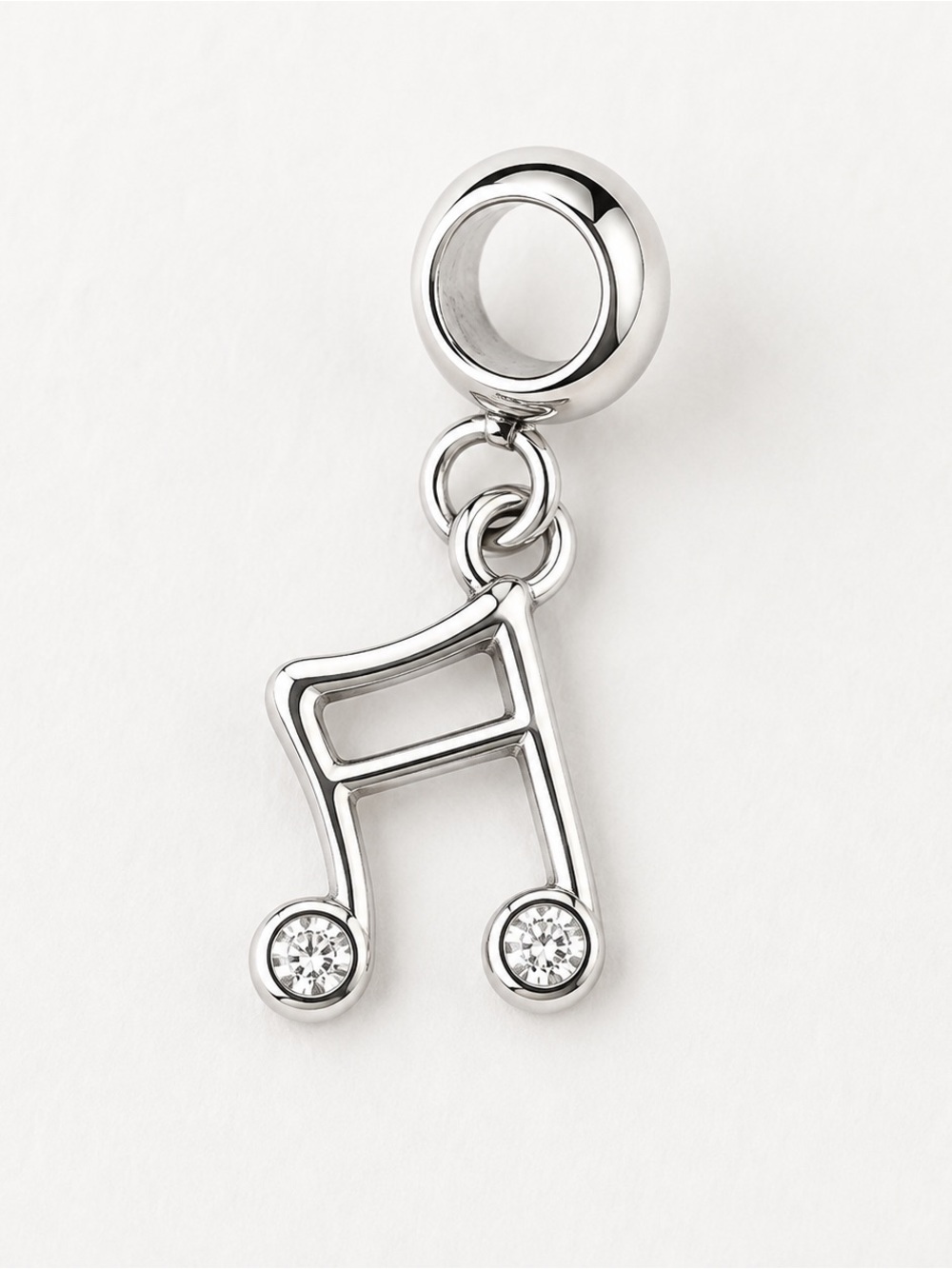Silver Music Note Crystal Dangle Charm Pandora Compatible